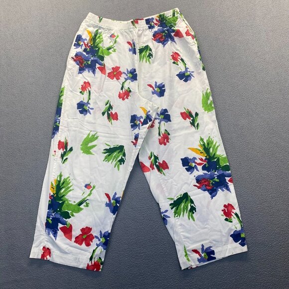 Womens Pull on Capri‎ Elastic Waist Red White Blue Floral Pants Large,Pockets - Picture 12 of 12